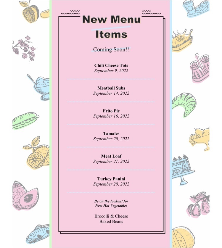 Dilley ISD Upcoming New School Menu Items 
