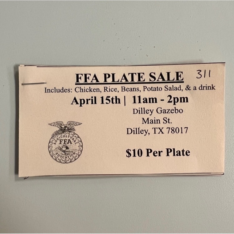 Dilley FFA Plate Sale $10