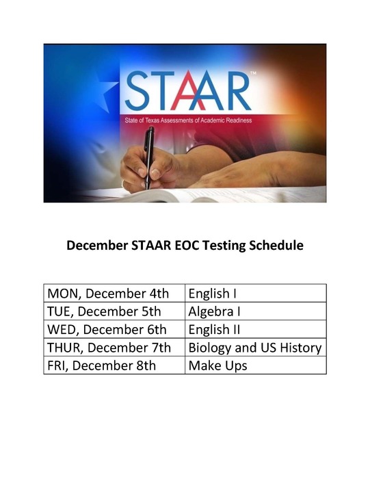 STAAR Testing Schedule